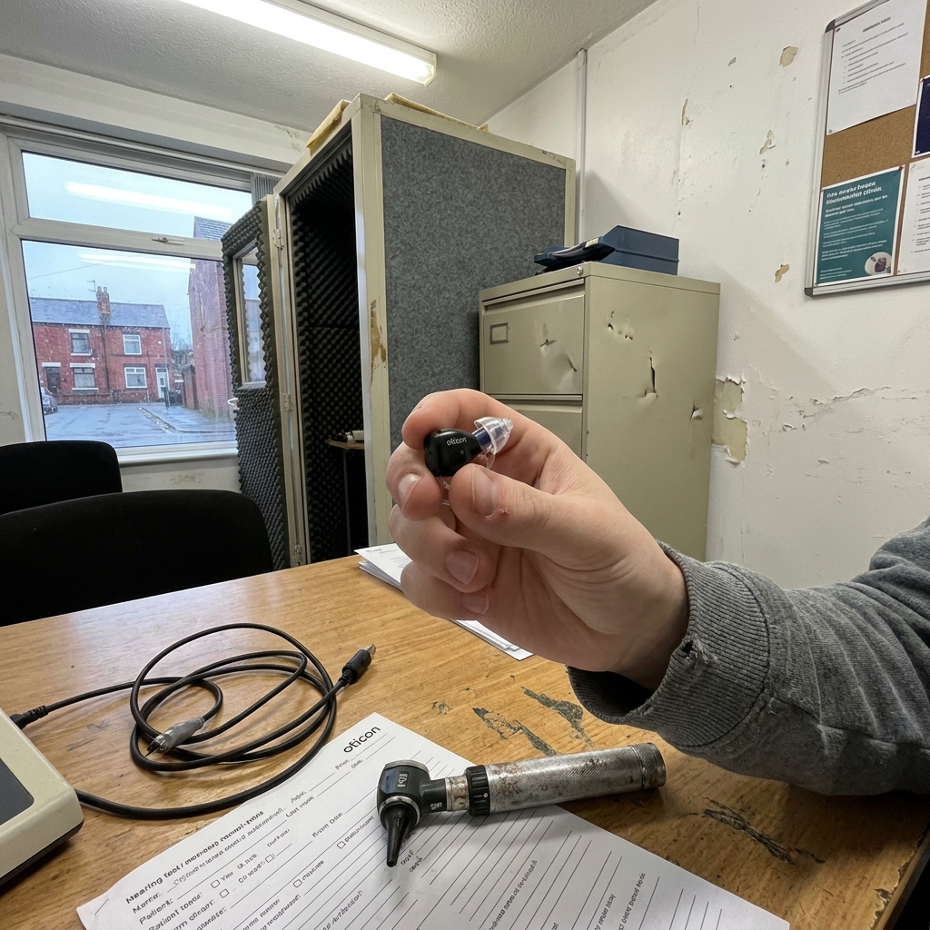 young drs hand holding hearing aid